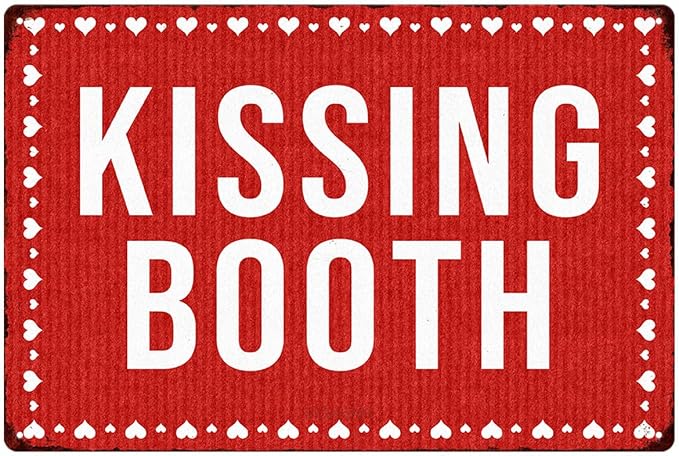 Kissing Booth Tin Sign Love Heart Pattern Metal Signs Valentine's Day Wall Art Decoration Home Farmhouse Bar Kitchen Cafe Living Room Coffee Corner White Day Decor Romantic Gift 12" x 8" by ArtSignsHomeDecor