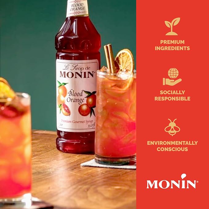 Monin - Blood Orange Syrup, Berry Citrus Flavor, Natural Flavors, Great for Cocktails, Mocktails, and Lemonades, Non-GMO, Gluten-Free (1 Liter) - Image 4