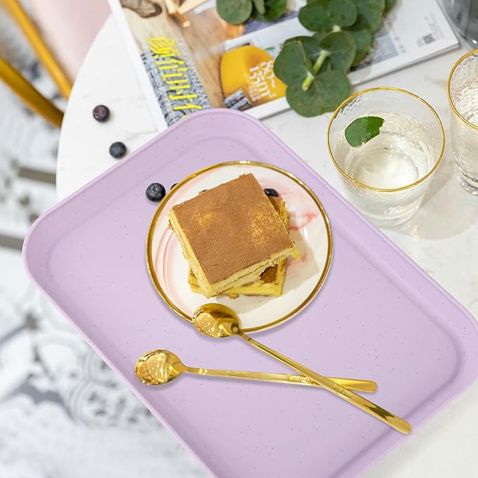 4 Pack Purple Plastic Serving Trays for Party Serving Food - Rectangular, 8.66 by 12 in, Heavy Duty Dessert Trays for Food Erving Platters for Party Tray Decor Veggie,Snack