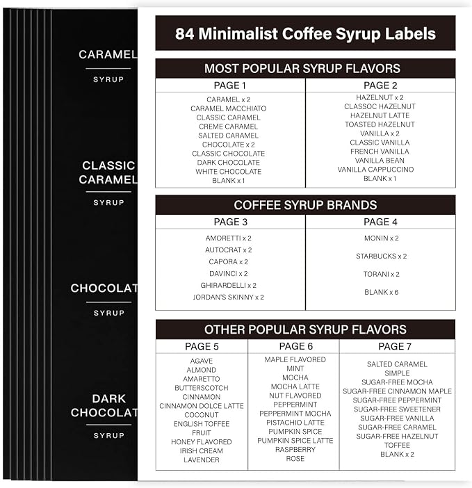 84PCS Black Coffee Syrup Labels for Coffee Bar Accessories, Minimalist Fancy Decor for Coffee Station, Coffee Bar Labels for Coffee Syrup Bottle - Image 3