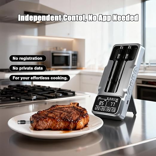 Wireless Meat Thermometer Digital - 800FT Bluetooth Food Thermometer for Cooking, NIST Certified Accuracy ±0.5°, Standalone Base Dual Probes for Kitchen Grill BBQ Oven Smoker Rotisserie
