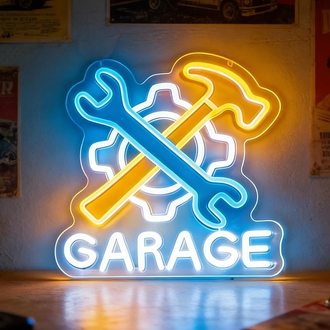 Garage LED Neon Sign, Wrench Hammer Gear Motif Accent USB Powered Decorative Neon Light for Garage Auto Shop Workshop Man Cave Wall Table Automotive Theme Decor 13.8 x 13.8 In - Image 5