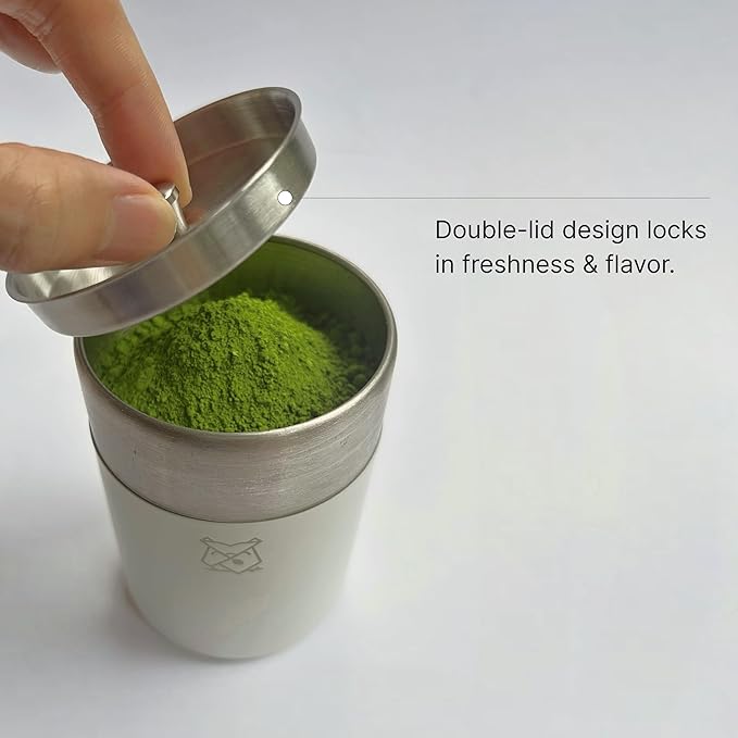FKRŌ Ami Matcha Canister – Double-Seal Stainless Steel Tea & Coffee Storage Tin for Matcha Powder, Loose Tea & Spices