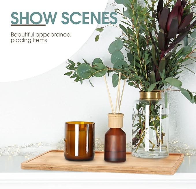 Chengu 3 Pcs Bamboo Vanity Trays for Bathroom Small Wooden Serving Tray for Bathroom Counter Food Appetizer Tea Dessert Kitchen Candle Tissue Toilet Tank Home Decor, 11 x 4 Inch(Rectangle Edge Style)