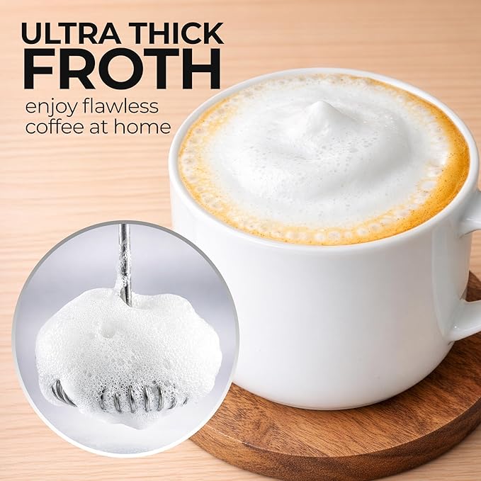 Zulay Froth N Go Milk Frother – Rechargeable 3-in-1 Handheld Frother Wand with Travel Case & USB-C Charger – Single, Double & Egg Whisk for Latte, Cappuccino, Matcha, Protein Shakes – Royal Blue