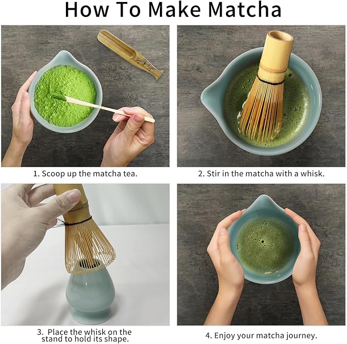 Matcha Whisk Set, Matcha Bowl with Spout, Bamboo Whisk, Scoop, Sifter, Whisk Holder – Unique Gift for Women, Men, Friends – Home & Kitchen Décor, Perfect for Christmas, Birthdays, Halloween