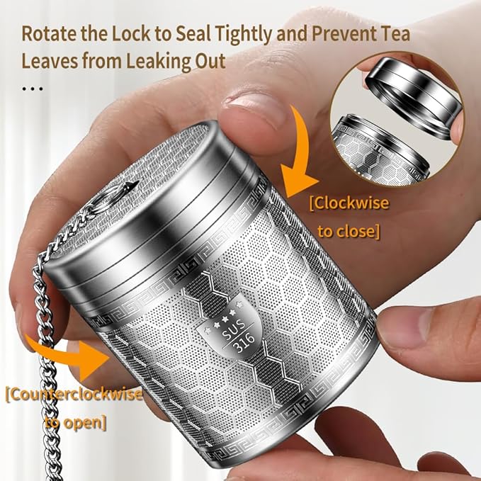 Tea Infuser for Loose Leaf Tea with Drip Trays, Extra Fine Mesh Tea Infuser, 316 Stainless Steel Loose Leaf Tea Steeper for Black Tea, Rooibos, etc (1 Pack - Large)
