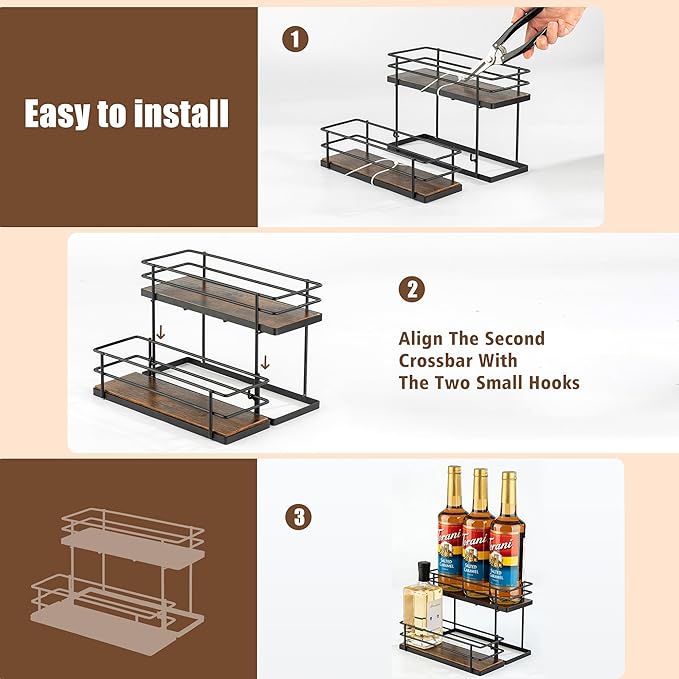 Coffee Syrup Organizer rack, 2 Tier Syrup Holder(6 Bottle Capacity) for coffee bar syrup storage,kitchen condiment organization and wine display.