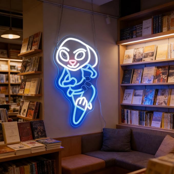 “Running Rabbit” Neon Light - LED Anime Light Wall Art for Kids Room, Playroom, Game Room, Dorm, or Comic Fan Decor, Dimmable USB, Awesome Gift for Children or Friends - Image 4