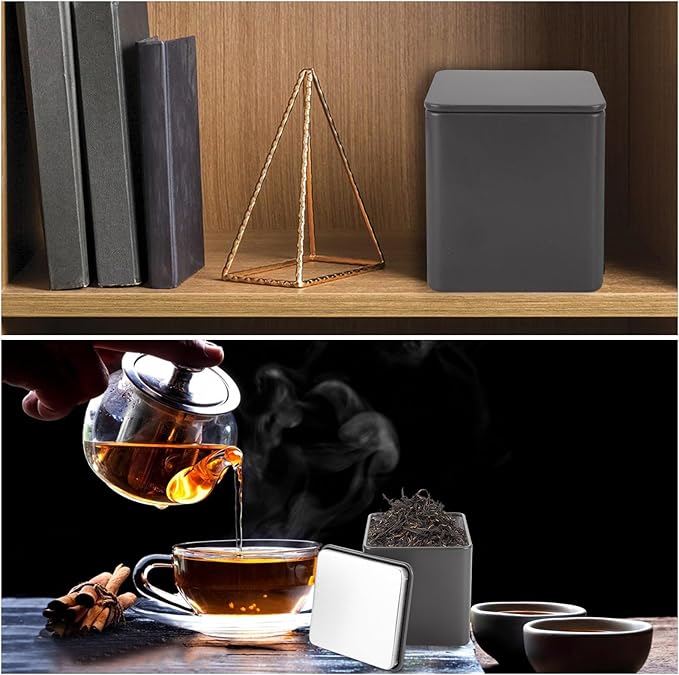 12 Pack Minimalist Black Square Metal Tea Tins, 3 Oz Loose Leaf Tea Storage Containers with Airtight Lids