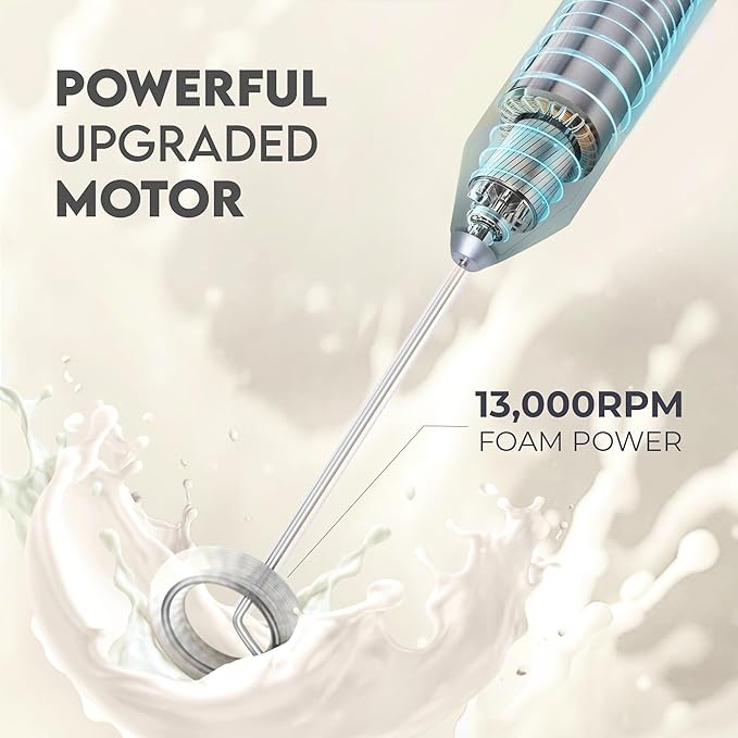 Zulay Kitchen Powerful Milk Frother AA Batteries Included – Ultra Fast Handheld Drink Mixer with Stainless Steel Whisk Stirrer for Coffee, Protein, Matcha & More, Frother Wand Electric Frothmate Gray