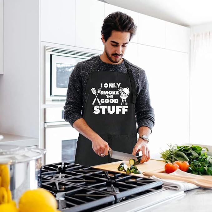 Rosoz Funny BBQ Black Chef Aprons for Men, Adjustable Kitchen Cooking Aprons for Men, Dad, Husband - Birthday, Father's Day - Image 3