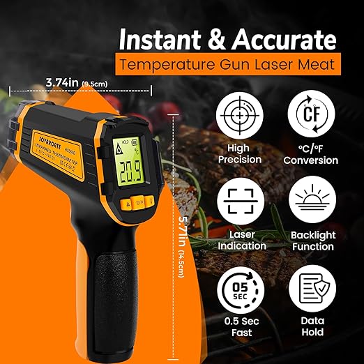 Infrared Thermometer Digital Temperature Gun Laser Meat Thermometer for Cooking, Food, Pizza Ovens, Grilling, Engine, Candy, Laser Griddle, Indoor HVAC Refrigerator Tool -58°F to 1112°F (-50℃~600℃)