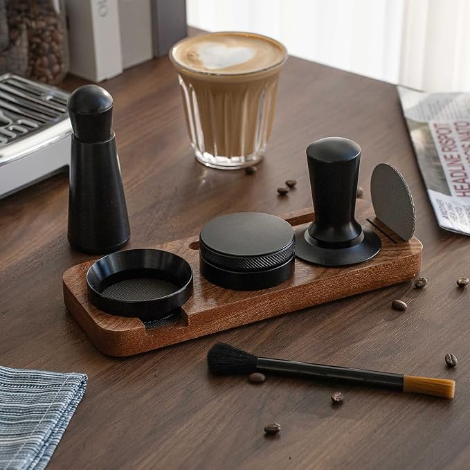 7 PCS Espresso Accessories Kit, Espresso Tamping Station, Coffee Tamper, Coffee Distributor, WDT Tool, Puck Screen, Dosing Funnel, Cleaning Brush, Barista Tools Set (58mm) - Image 3