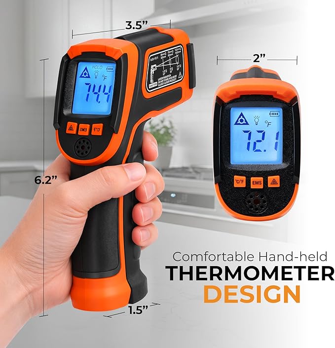 Kizen Infrared Temperature Gun - Handheld Surface Infrared Thermometer for Griddle, Grill, Pizza Oven, Candy, & A/C - Laser Thermometer Gun -58F to 1112F - Surface Temp Gun