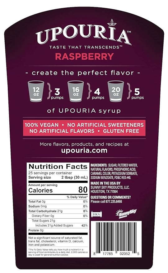 Upouria Coffee & Tea Syrup Variety Pack, Raspberry, Mango, and Peach Flavoring, 100% Vegan, Gluten-Free, Kosher, 750 mL Bottles with 3 - Coffee Syrup Pumps