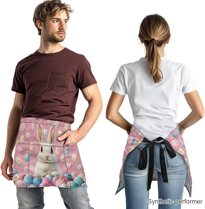 Waist Apron with 3 Pockets Waterproof 13 Inch Short Half Waist Aprons Women Men Server Aprons Waitress Waiter Apron - Image 2