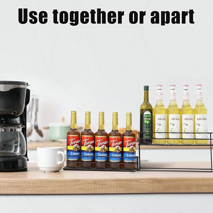 Coffee Syrup Rack for 4 Bottles (750ml), Tiered Coffee Syrup Organizer & Holder, Heavy-Duty Metal Syrup Rack, (10 bottles of black)