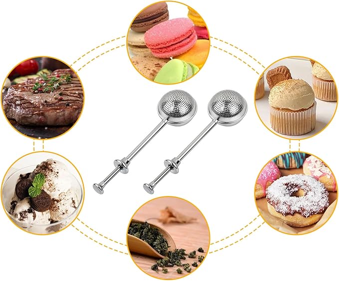 Flour Sifter 304 Stainless Steel Flour Duster Tea Strainer set of 2 Spring-operated Handle Strainer for Baking, Sifting Sugar, Flour, Spices, and Herbs