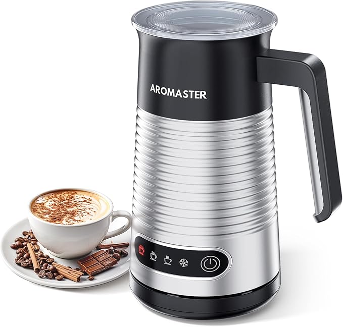 AROMASTER Milk Frother, 4 IN 1 Electric Milk Frother and Steamer for Coffee, Lattes, Cappuccinos, Automatic Hot Dense/Airy Foam & Cold Foam Maker, Ideal for Home, Kitchen and Office Daily Use
