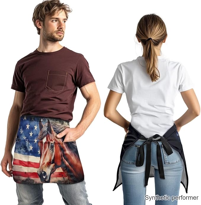 Waist Apron with 3 Pockets Waterproof 13 Inch Short Half Waist Aprons Women Men Server Aprons Waitress Waiter Apron - Image 2