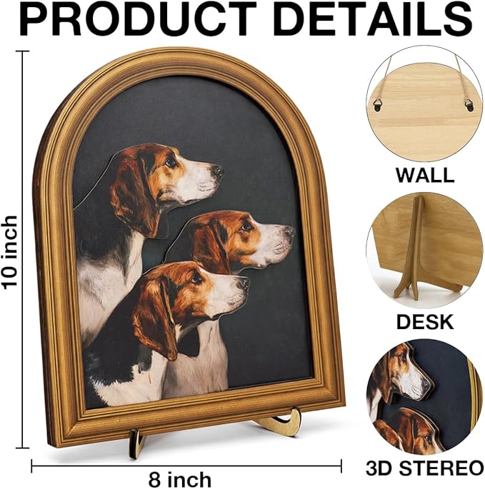 Vintage Hunting Dog Wall Art Sign for Farmhouse Decor, Classic Hound Portrait Wall Decor, 8x10 Inch