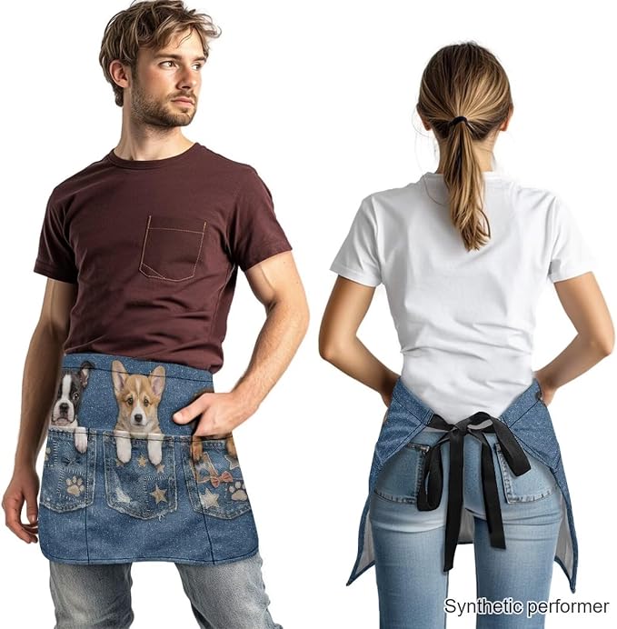 Waist Apron with 3 Pockets Waterproof 13 Inch Short Half Waist Aprons Women Men Server Aprons Waitress Waiter Apron - Image 2