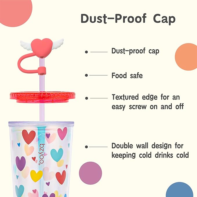 bzyoo 24 oz SIP Tumbler with Heart-Shaped w/Wing Straw Cap Cover – Cute Heart Design Iridescent Tumbler, BPA-Free Cup with Lid and Straw, Perfect for Iced Coffee, Tea, Party and Gift