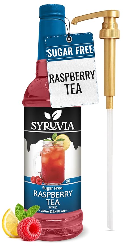 Syruvia Sugar Free Raspberry Tea Flavored Syrup for Drinks, Cocktails, Lemonades, Iced Teas and Desserts – 25.4 fl oz, With Pump by SYRUVIA