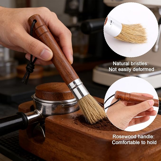 3pcs Coffee Grinder Cleaning Brush Set, Espresso Machine Brush Cleaner Tool with Wooden Handle & Soft Bristles Professional Cleaning Brushes Kit for Coffee Burr Washing Scrub Barista Accessories