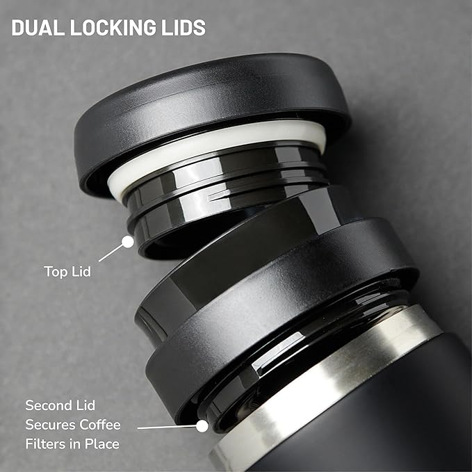 ESPRO P0 Ultralight French Press Coffee Maker for Travel, Vacuum Insulated Stainless Steel, 16 Ounces, Matte Meteorite Black