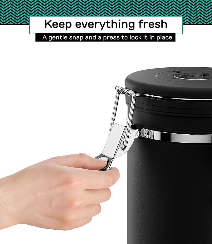 Coffee Gator Coffee Canister, Airtight Stainless Steel Kitchen Food Storage Container with Date Tracker, Scoop for Sugar, Grounds Coffee, Beans,Tea, Sugar, Cereal, Flour, Cookies Jars (Black, 16oz)