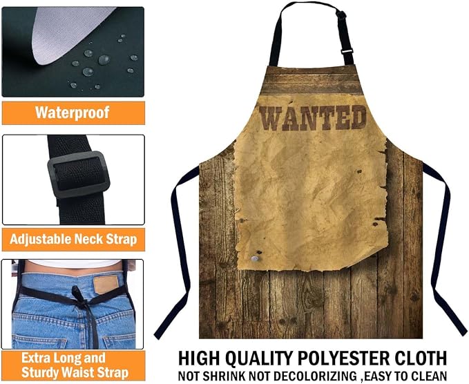 Torn Wild West Wanted Waterproof Apron Kitchen Chef Aprons Bibs for Grooming Cooking Baking Painting Gardening - Image 3