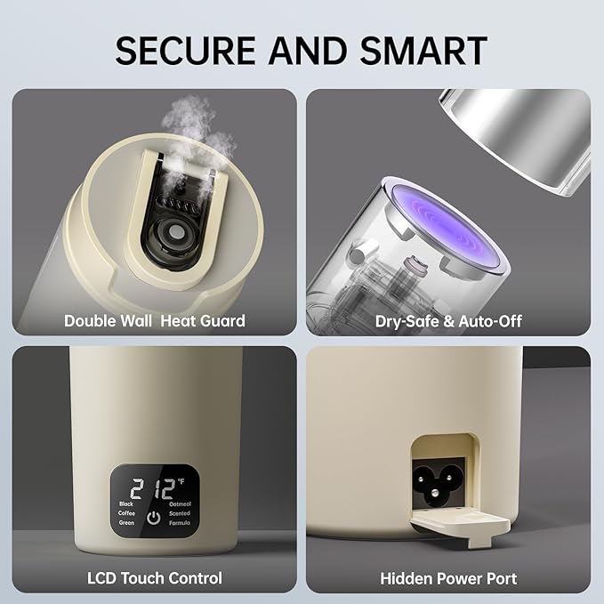 Dual Voltage Portable Electric Kettle Travel Hot Water for Tea,Coffee, 6 Temperature Controls and LCD Display, 304 Stainless Steel and Large Capacity 550ml, Auto Shut Off&Boil Dry Protection