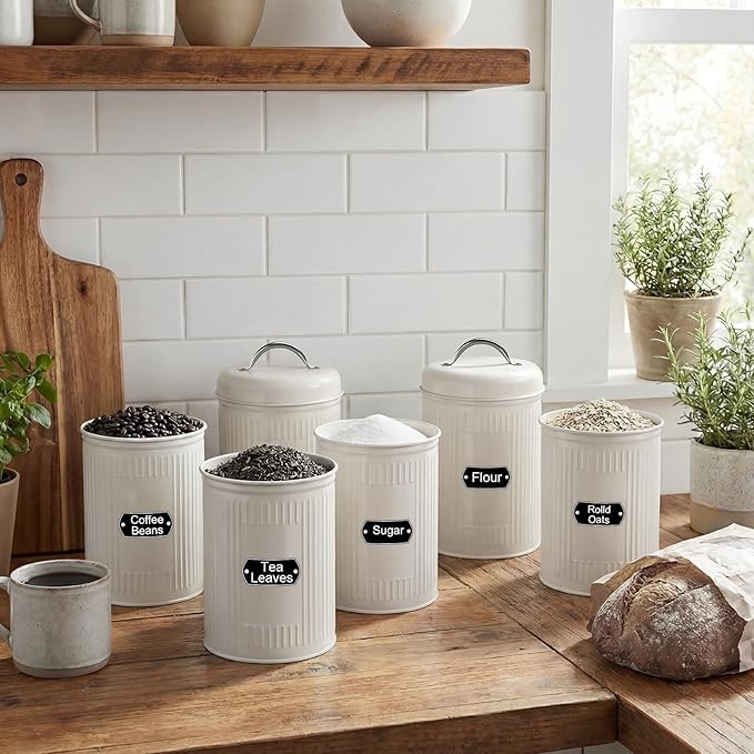 LemonRoad 10 Pack Farmhouse Coffee Canister Storage Container, 48 oz Vintage Coffee Bean Airtight Jar with Lids, Metal Food Tins, Kitchen Countertop & Pantry Organization for Candy Sugar Cookie Tea