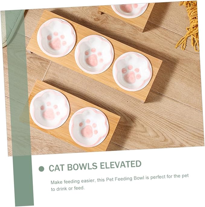 TOYANDONA Ceramic Raised Cat Bowl Whisker-Friendly Design Bamboo Stand for Kitten Feeding Easy to Clean