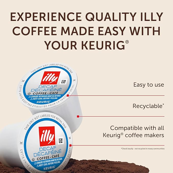 illy Decaf Coffee K Cup, Pods for Keurig Machines, Classico Decaffeinated Medium Roast, 100% Arabica, Premium Italian Coffee, 10 Count, 6 Pack