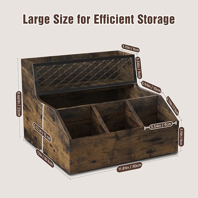 Coffee Station Organizer for Countertop, Wood Coffee Bar Organizer, Tea Condiment Storage for Pods, Syrup, Cups, Stirrer, Tea, Kitche Office Countertop, Brown