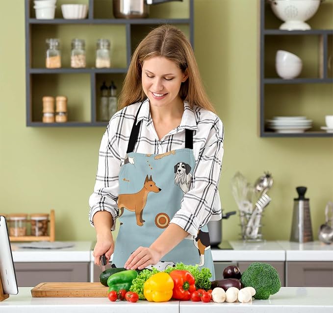 Different Doodle Dogs Apron Adjustable Neck Bib Apron for Men Women,Suitable for Kitchen Cooking Waitress Chef Apron - Image 5