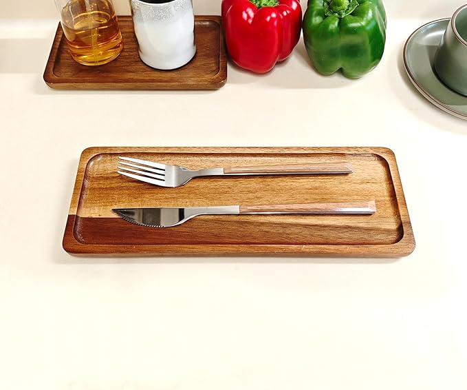 Small Wooden Tray (11.3 x 4.1 inch) 6 Pack, Rectangular Mini Serving Tray for Coffee Tables, Dessert, Snack, Fruit, Acacia Wood Platter for Vegetable, Decor Restaurant