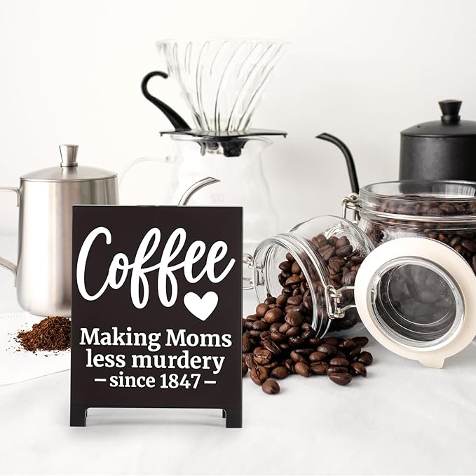 Coffee Bar Accessories Decor: Black Coffee Station Corner Decorations Sign for Kitchen Office Shelf Tabletop