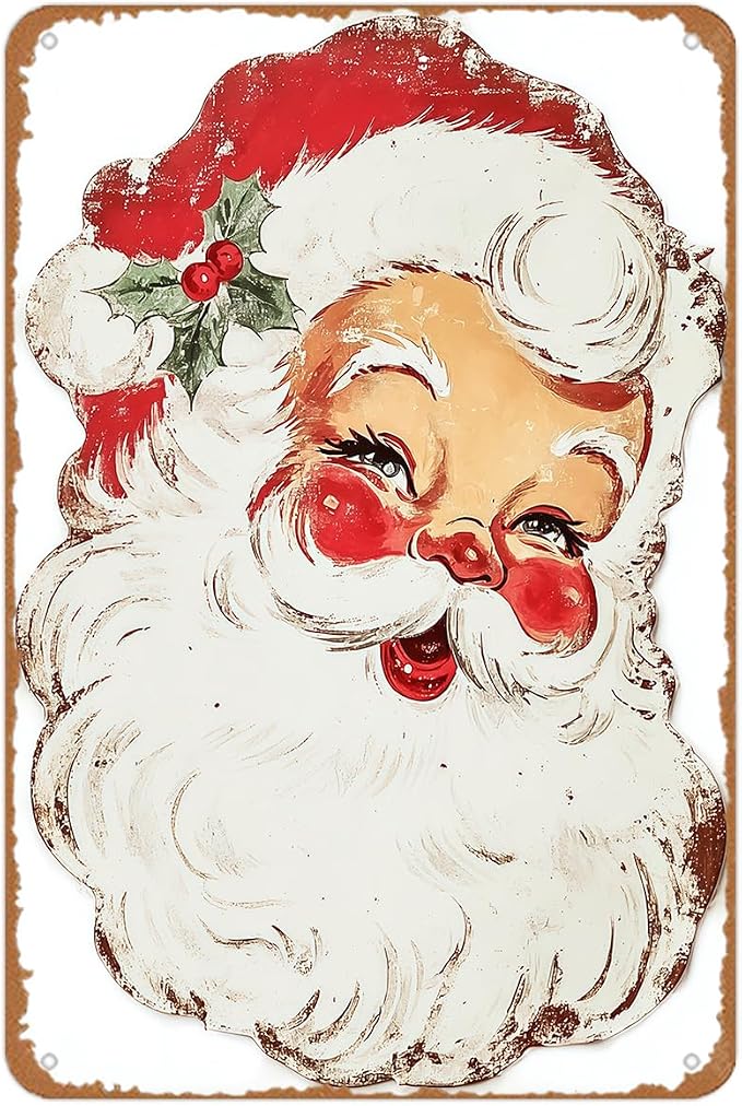 90s Vintage Christmas Decor Santa Claus Metal Sign Retro Christmas Tin Sings for Garden Yard Porch Bedroom Kitchen Decor 8 X 12 inch by Unknown
