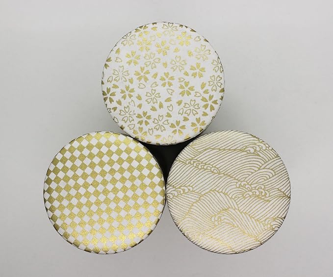 Japanese Pokkan Matcha Coffee Spice Tea Tin Canister Washi Paper Storage with Lid 7.05 oz Capacity (Kenran Nami)