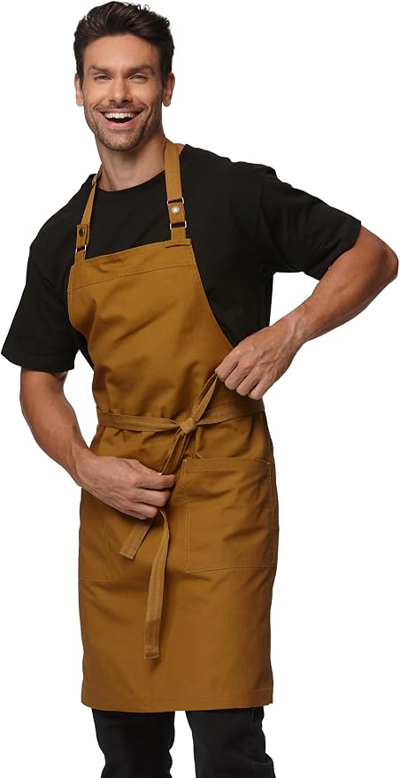 Chef Men Canvas Waterproof Apron Pocket 4251GB | Polyester Cotton Canvas Apron for BBQ Grilling Kitchen Cooking, Adjustable Neck, Durable & Comfortable by Guolamy