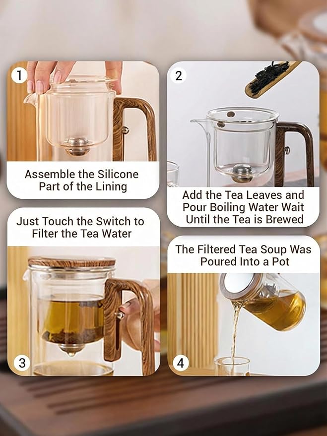 Tea Pot, Water Separation Glass Teapot with Wooden Handle, Magical Teapot, Glass Tea pot with Infuser Strainer, Magic Tea Pot (600ml)