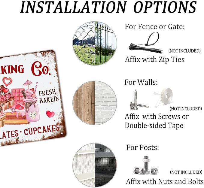 Cupid’S Baking Co Metal Tin Sign Cookies Chocolate Cupcake Valentine's Day Sign for Home Kitchen Restaurant Farmhouse Coffee Bar Wall Decor Decoration Art Sign Vintage Poster 8x12 Inch - Image 3