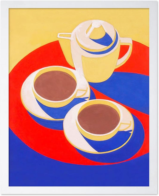 Poster Master Vintage Food & Drink Poster - Retro Colorful Coffee Print - Café Wall Art - Gift for Barista, Coffee Lovers, Café Owner - Decor for Dining Room, Kitchen, 16x20 White Framed