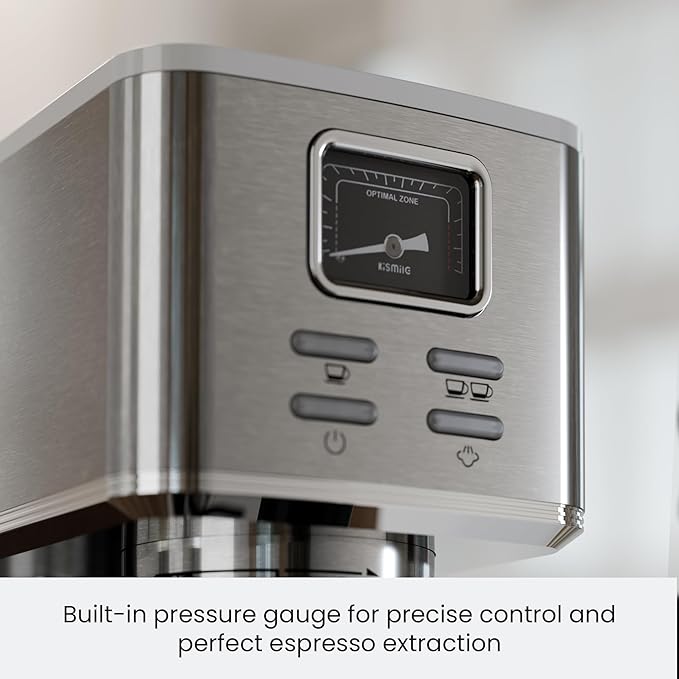Kismile Espresso Machines with Milk Frother, Professional Espresso Coffee Machines with Removable Water Tank, Cappuccino & Latte Machine with Steam Frother for Home(Stainless Steel)