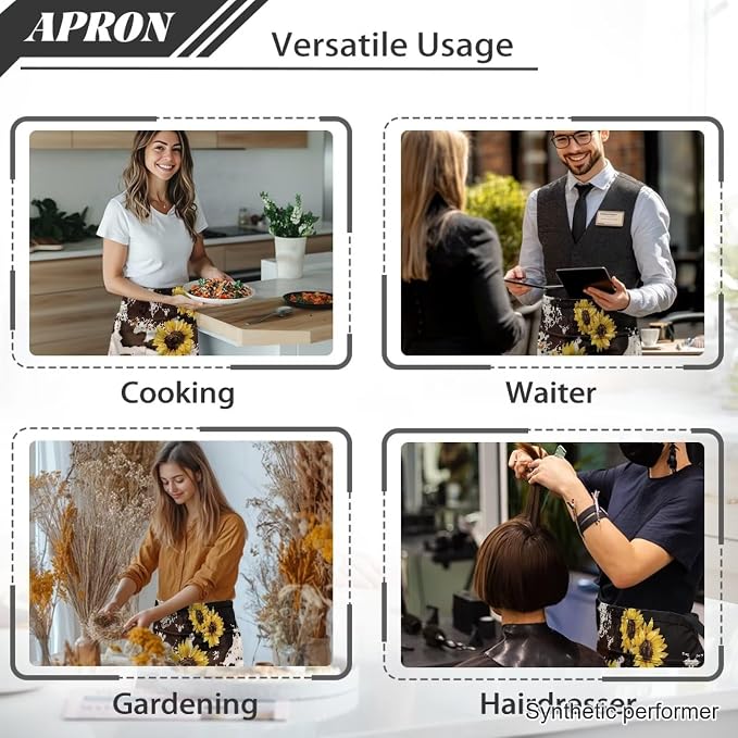 Waist Apron with 3 Pockets Waterproof 13 Inch Short Half Waist Aprons Women Men Server Aprons Waitress Waiter Apron - Image 5