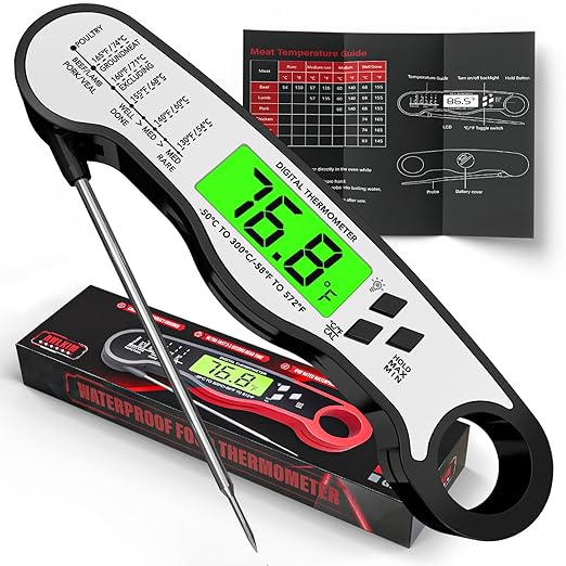 Fast Instant Read Meat Thermometer with Backlight - Waterproof Digital Food Probe for Grilling, Cooking, Baking & Candy Making - Kitchen & BBQ Essential(Black)